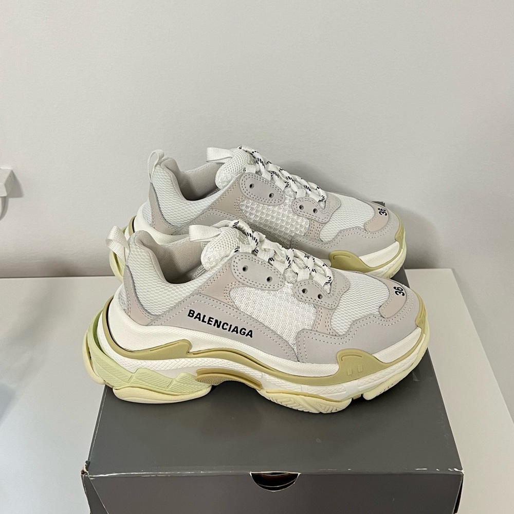 Balenciaga Triple S Sneakers in White and Tan